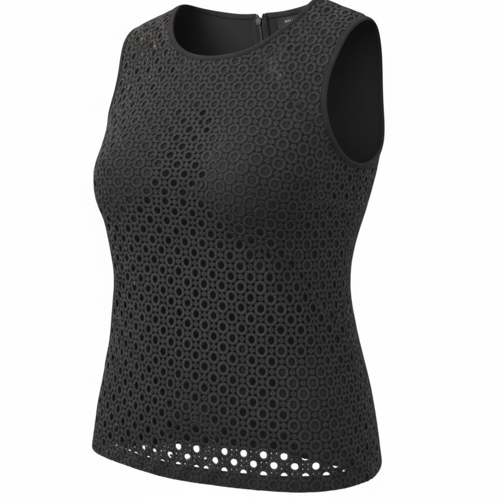 Talbots Petites Black Eyelet Lace Sleeveless Tank Top Shell Back Zip MP‎ office